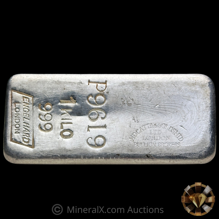 Kilo Engelhard London Vintage Silver Bar With Mocatta & Goldsmid Counterstamp