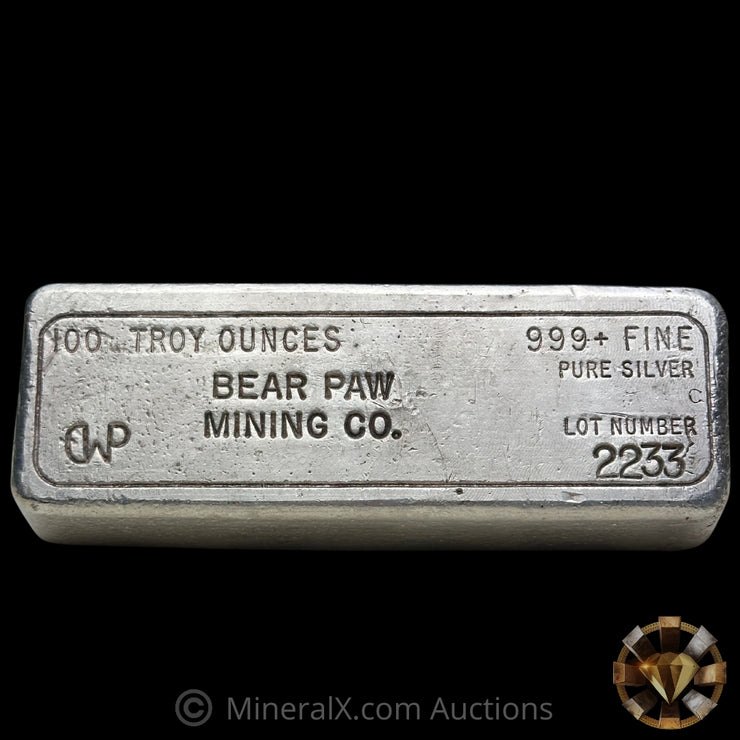 99.84oz Bear Paw Mining Co Vintage Silver Bar