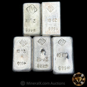 x5 10oz JM Johnson Matthey Vintage Silver Bar Collection Of All Different Varieties (50oz Total)