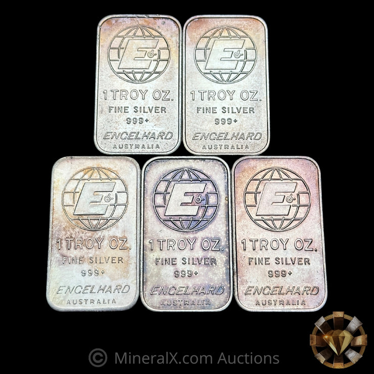 x5 1oz Engelhard Australia Vintage Silver Bar Lot