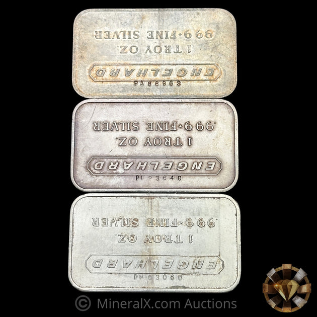 x3 1oz Engelhard Unique Inverted Serial Vintage Silver Bar Lot – MineralX