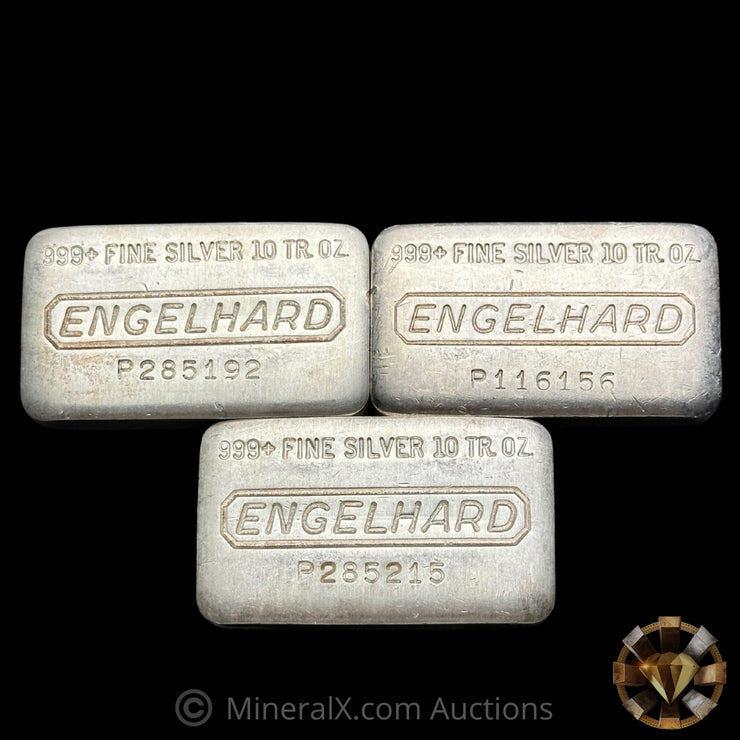 x3 10oz Engelhard P Loaf Vintage Silver Bar Lot – MineralX