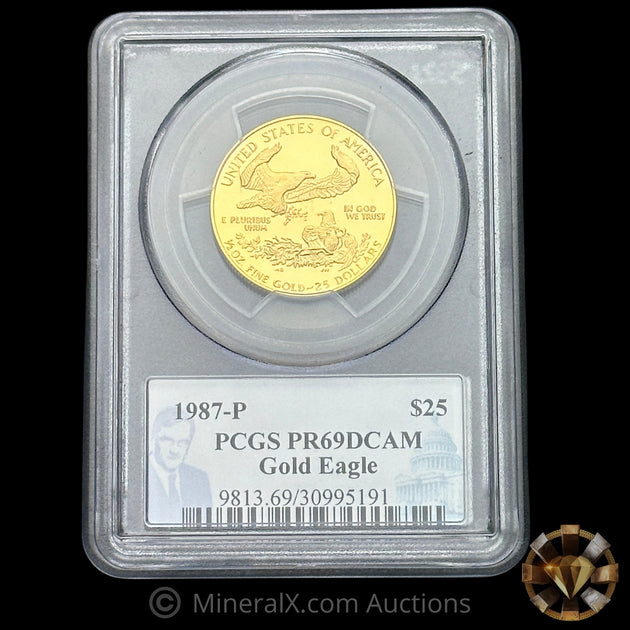 1/2oz 1987-P $25 US AGE American Gold Eagle Coin PCGS PR69 DCAM US Min ...