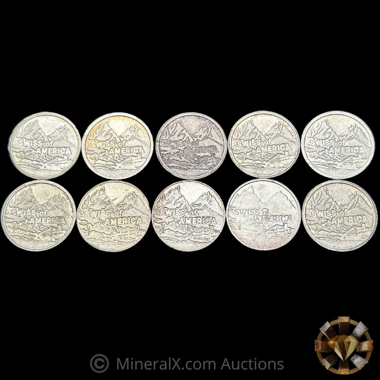 x10 1oz Swiss Of America Vintage Silver Rollo Rounds
