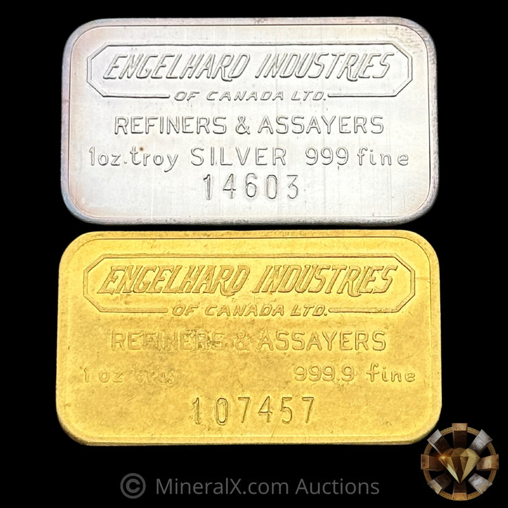 x2 1oz Engelhard Industries of Canada LTD Vintage Gold & Silver Art Bars (1oz Au / 1oz Ag)