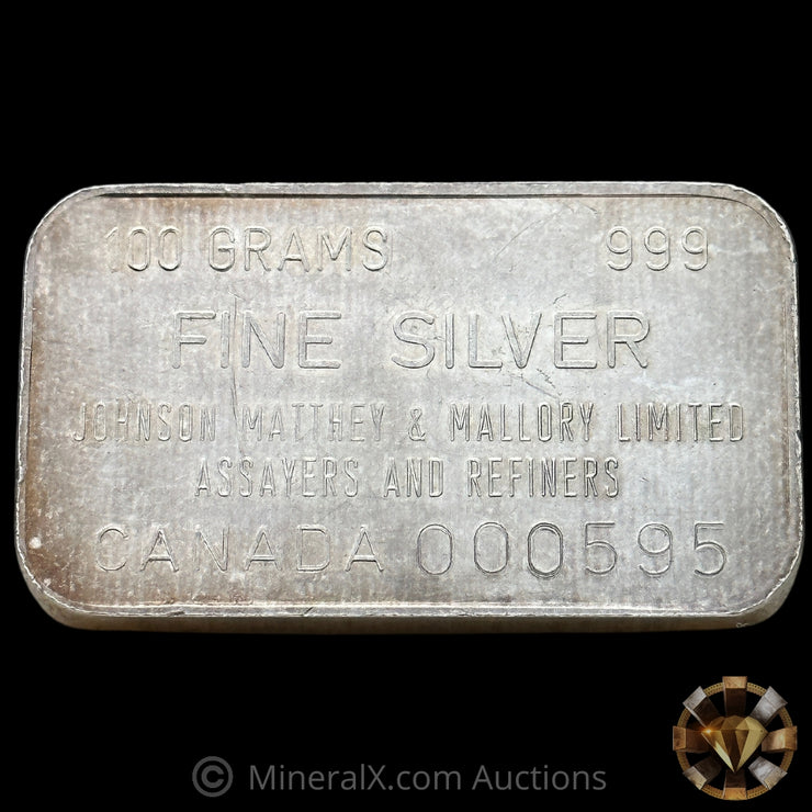 100g Johnson Matthey Mallory Limited JM Vintage Silver Bar