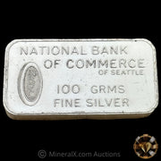 100g Johnson Matthey JM London National Bank of Commerce Seattle Vintage Silver Bar