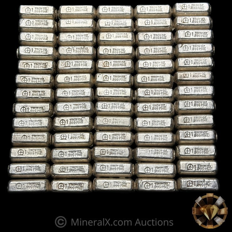 x65 1oz Omega M & B Mining Vintage Poured Silver Bars