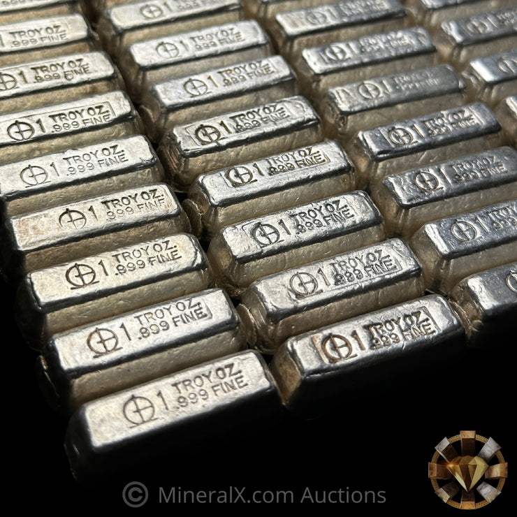 x65 1oz Omega M & B Mining Vintage Poured Silver Bars