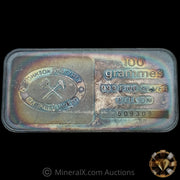 100g Johnson Matthey Bankers Limited JM Vintage Silver Bar with Original Blue Velvet Case