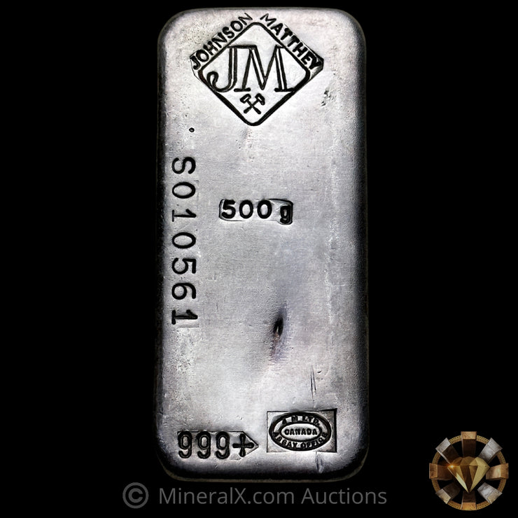 500g Johnson Matthey JM Vintage Silver Bar