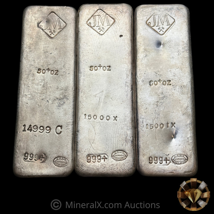 x3 50oz Johnson Matthey JM Trio Set of Vintage Silver Bars (150oz Total)