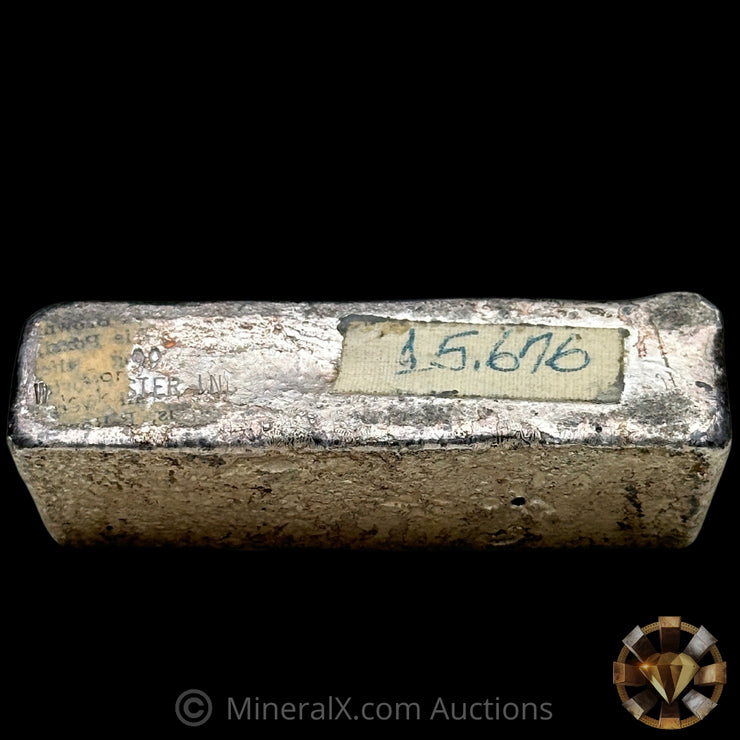 15.676oz W H Foster Vintage Silver Bar with Unique Front/Back Double Stamped Hallmark