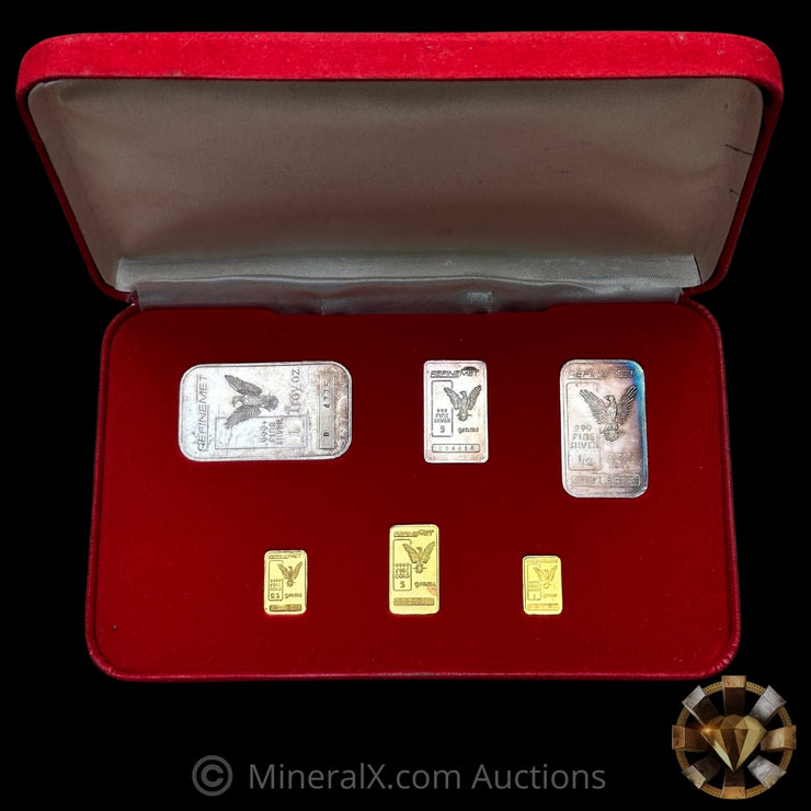 Refinement Vintage Silver & Gold Bar Set with Original Red Velvet Box (8.5g Au / 1.66oz Ag)