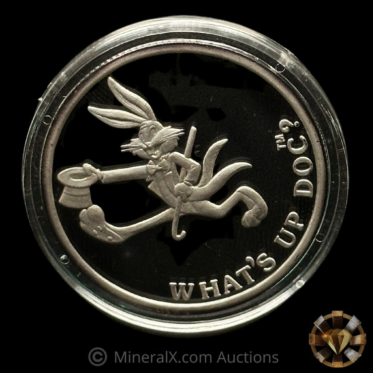1oz Bugs Bunny "Whats Up Doc?" 50th Birthday Anniversary Rarities Mint 1990 Warner Bros Inc Silver Coin with Original Box & Papers