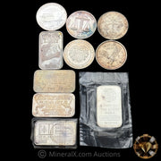 x10 1oz Misc Vintage Silver Bar & Coin Lot