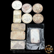 x10 1oz Misc Vintage Silver Bar & Coin Lot