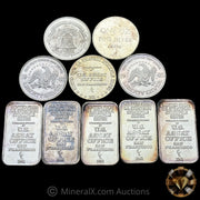 x10 1oz Misc Vintage Silver Bar & Coin Lot