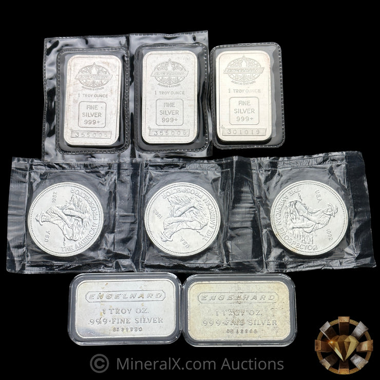 x8 1oz Engelhard Vintage Silver Bar & Coin Lot