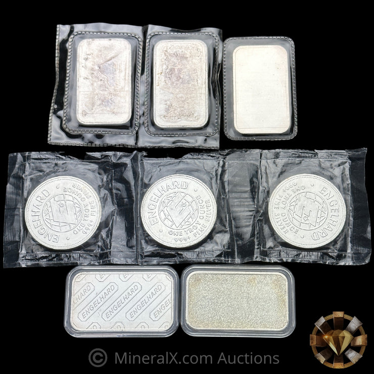 x8 1oz Engelhard Vintage Silver Bar & Coin Lot