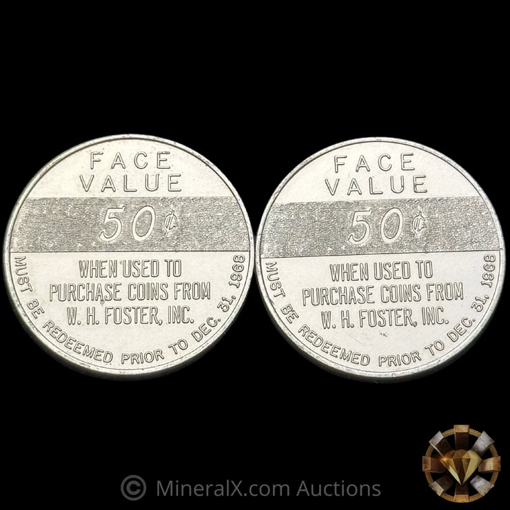 x2 50c W H Foster Inc Vintage Tokens (No Precious Metal Content)