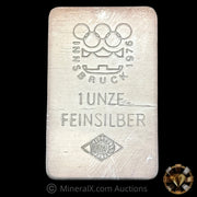 1oz 1976 Ogussa Innsbruck Olympics 1 Unze Feinsilber Vintage Silver Bar