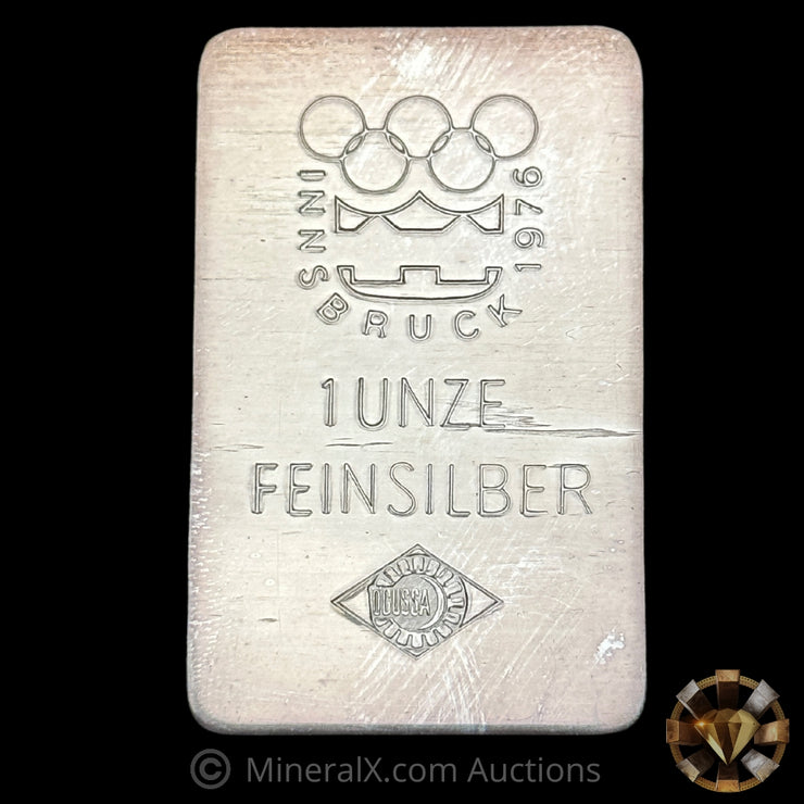 1oz 1976 Ogussa Innsbruck Olympics 1 Unze Feinsilber Vintage Silver Bar