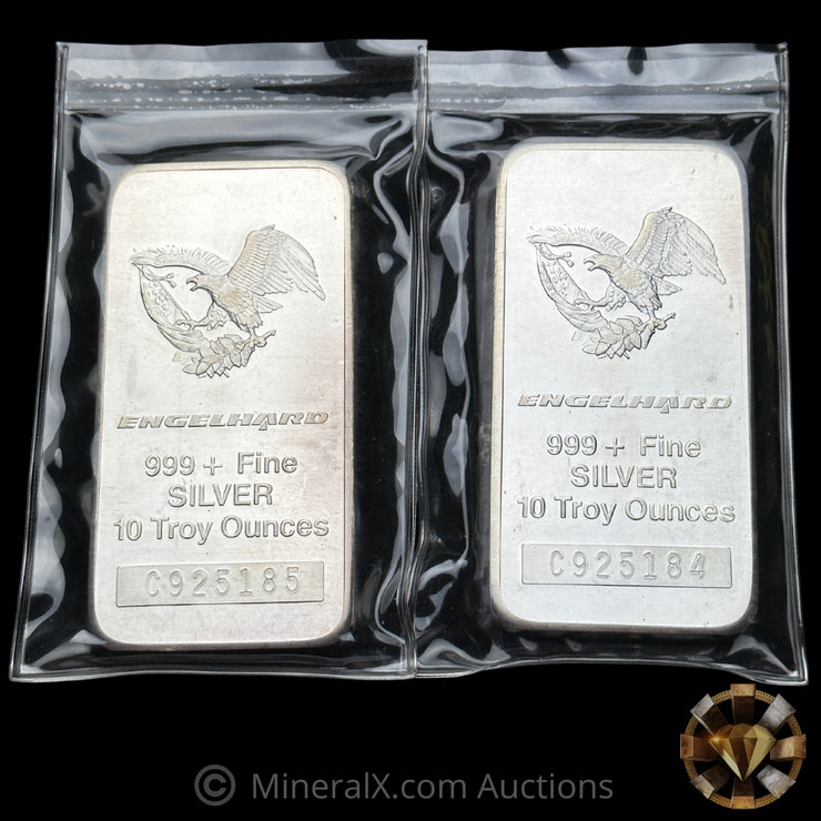 x2 10oz Engelhard Silver Bars With Sequential Serials In Seals