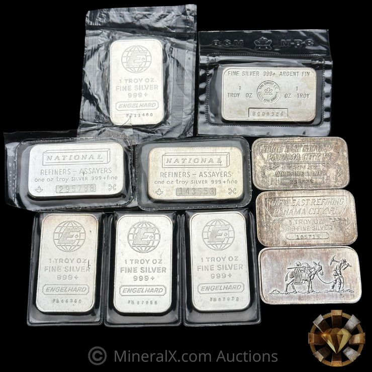 x10 1oz Misc Vintage Silver Art Bar Lot