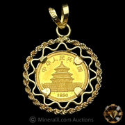 1/20th 1990 5 Yuan Chinese Gold Panda Coin In Pendant