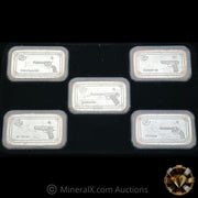 x5 1oz Colt Collectible Silver Art Bar Set With Original Black Velvet Case