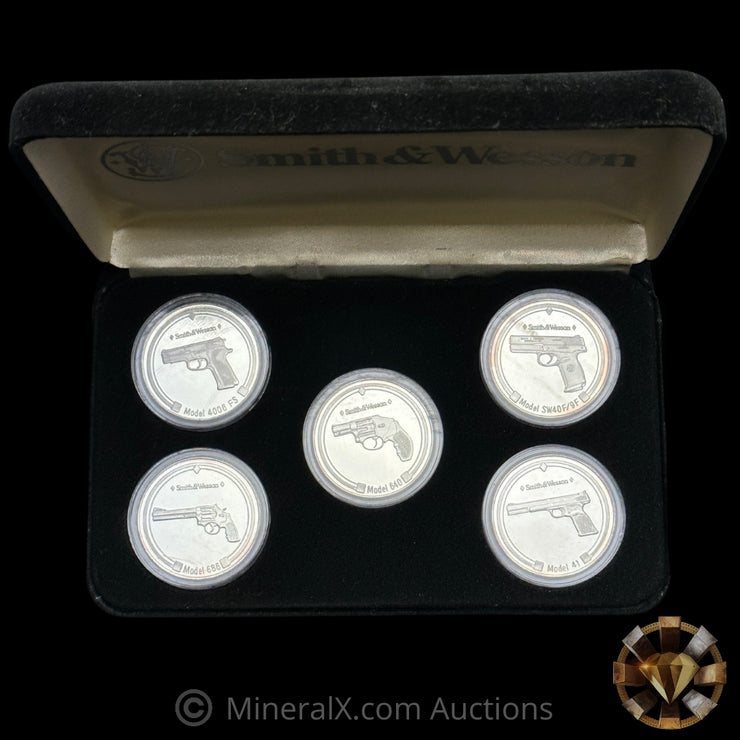 x5 1oz Smith & Wesson Silver Coin Set With Original Black Velvet Case