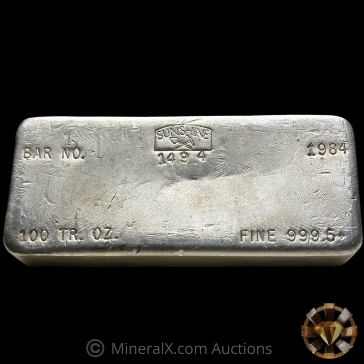 100oz 1984 Sunshine Mining Vintage Silver Bar