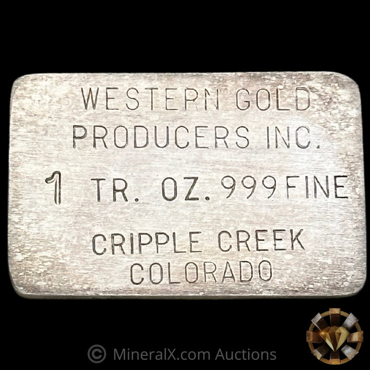1oz Cripple Creek Colorado Western Gold Producers Inc Vintage Silver Bar