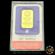 1oz Engelhard E Logo "No Staples" Vintage Gold Bar Mint In Original Seal