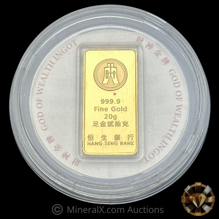 20g Hang Seng Bank "God Of Wealth Ingot" Vintage Gold Bar With Original Packaging