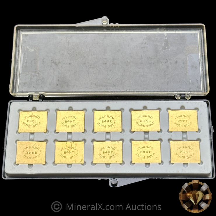 x10 1/10th (1oz) Jelenko Vintage Gold Fractional Bars With Original Case