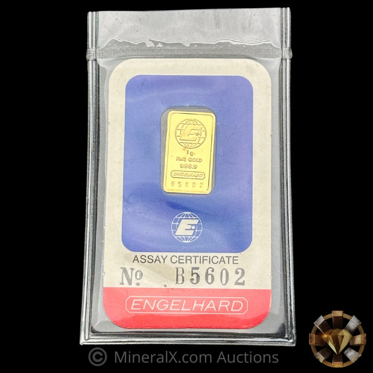 1g Engelhard "No Staples" Vintage Gold Bar Mint In Original Seal