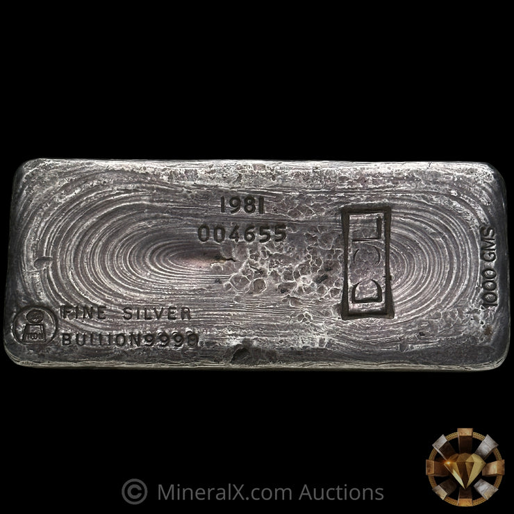 1000g (Kilo) 1981 Harrington Metallurgy Ltd Australia Vintage Silver Bar with DCL Counterstamp