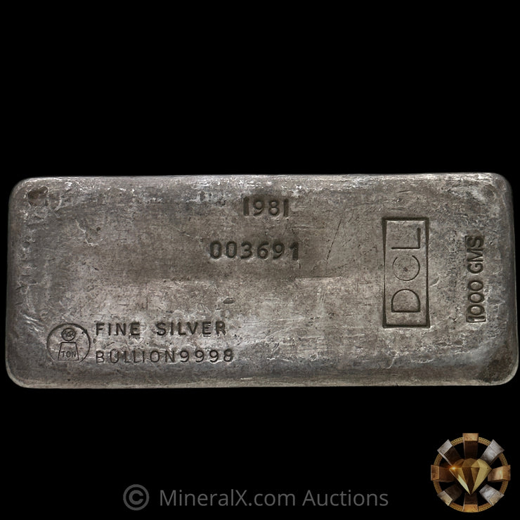 1000g (Kilo) 1981 Harrington Metallurgy Ltd Australia Vintage Silver Bar with DCL Counterstamp