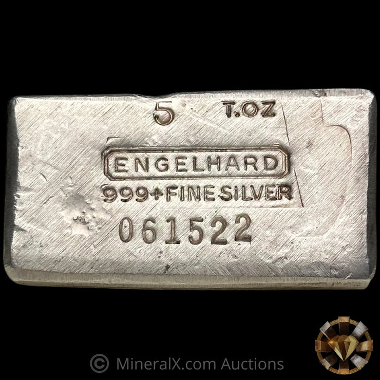 5oz Engelhard 0 Leading 7th Series "t.oz" Vintage Silver Bar With Unique Reverse Stamp Error