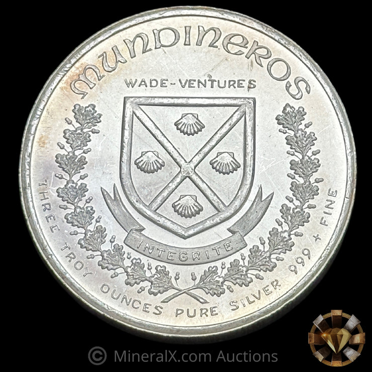 3oz Three Silver Mundineros World Trade Vintage Silver Coin