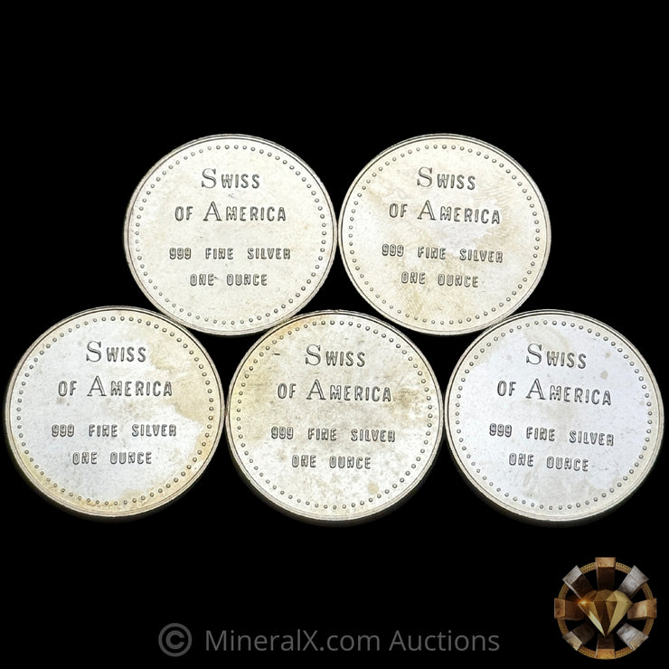 x5 1oz Swiss Of America Vintage Silver Coins