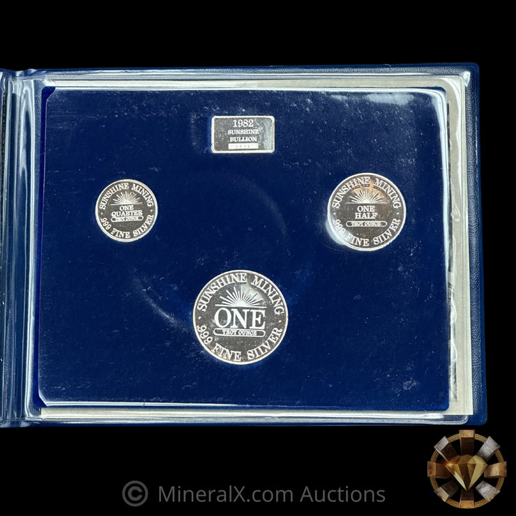 7oz 1982 Sunshine Bullion Vintage Silver Coin Set In Original Blue Velvet Folder With COA