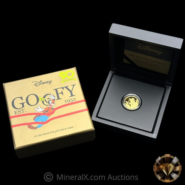 1/4oz $25 2022 Disney Goofy Gold Coin With All Original Packaging/Pape ...