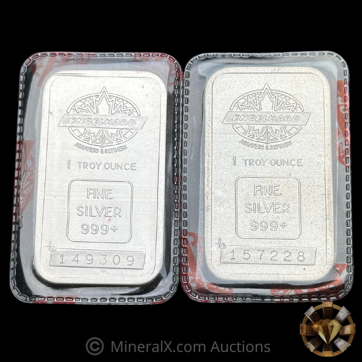 x2 1oz Engelhard Maple Leaf Vintage Silver Bar In Original Red Label Seals