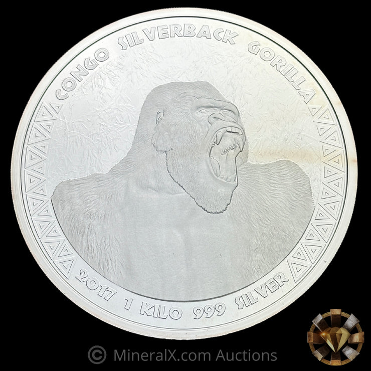 Kilo 2017 10000 Francs Congo Silver Back Gorilla Silver Coin