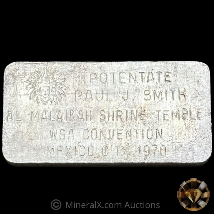 3oz 1970 World Wide Mint Shriners WSA Masonic Convention Mexico City Vintage Silver Bar