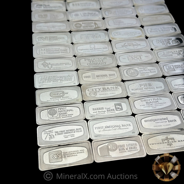 x50 1000 Grain 1971 The Franklin Mint United States National Bank Vintage Sterling Silver Bars (104.16oz Sterling / 96.35oz Pure Silver)