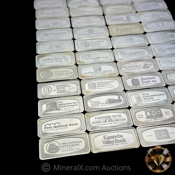 x50 1000 Grain 1971 The Franklin Mint United States National Bank Vintage Sterling Silver Bars (104.16oz Sterling / 96.35oz Pure Silver)